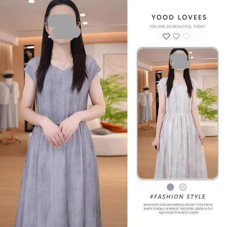 法式飞飞袖中长款连衣裙女2025夏季新款减龄文艺设计感气质裙子潮