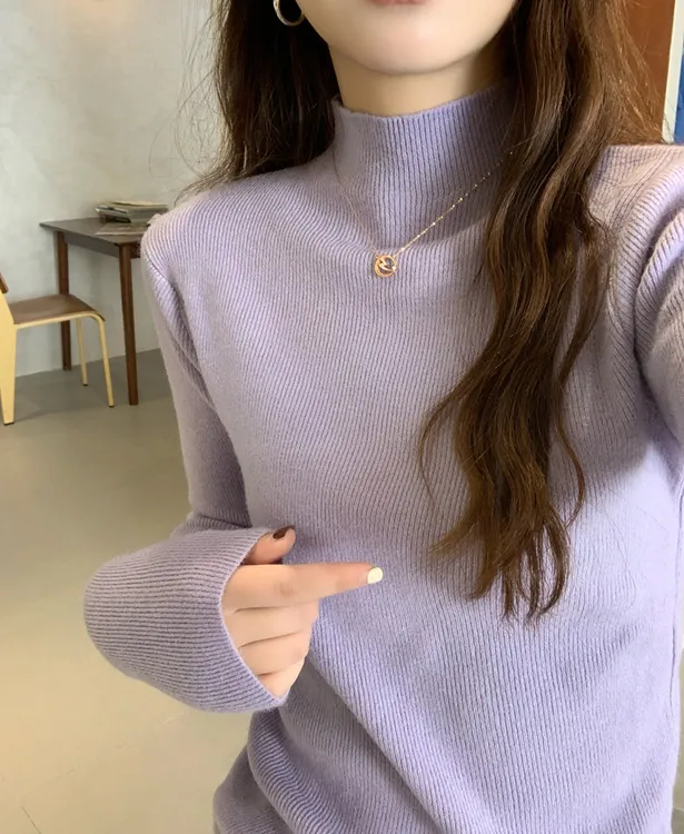 紫色半高领打底衫女装内搭毛衣秋冬季新款针织修身百搭高级感上衣
