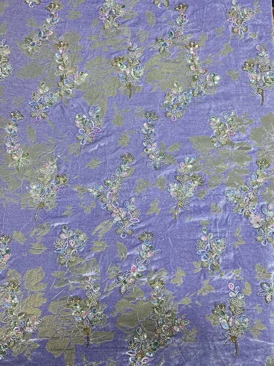 立体花梭织锦绒金线条织金绣片亮片礼服连衣裙夏季裙子布料yipak