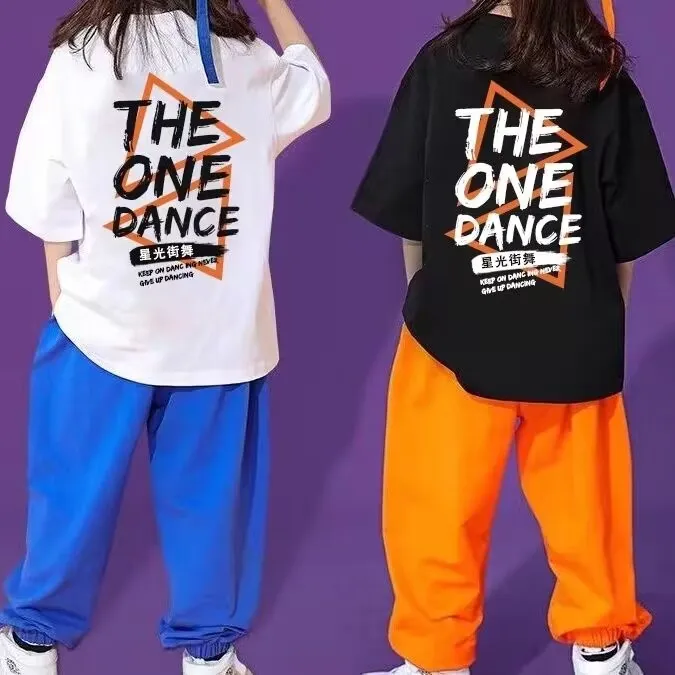 少儿童嘻哈街舞短袖宽松落肩纯棉t恤舞蹈艺术班演出服订做印logo