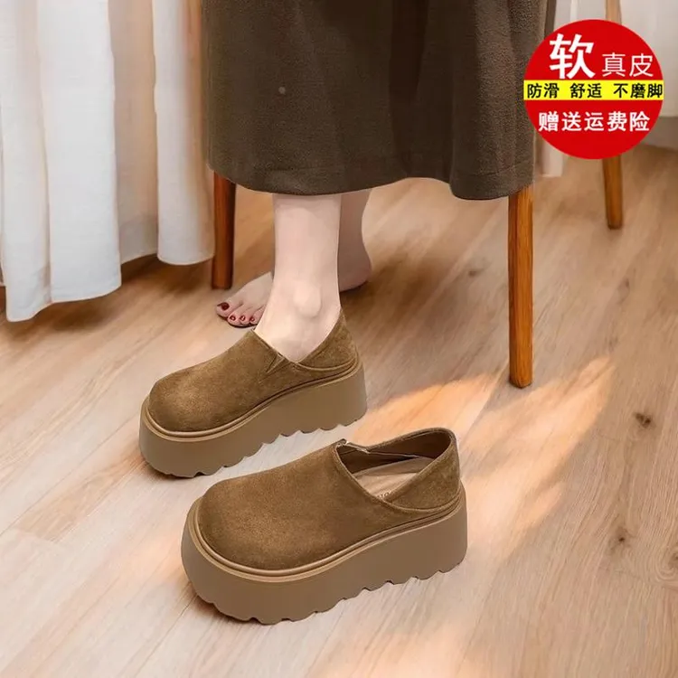 品牌真皮一脚蹬两穿勃肯女懒人厚底增高20252025今年流行德训鞋