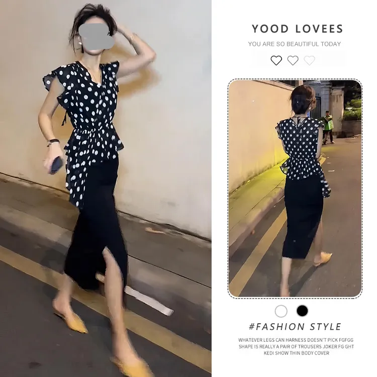 2025超火一套夏装时尚高级感御姐风黑色波点上衣半身裙两件套装女