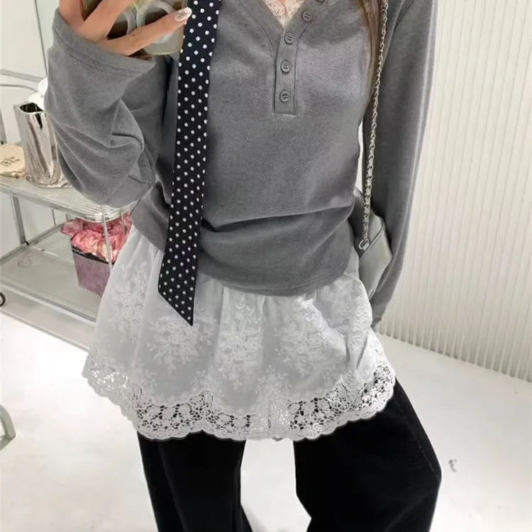 新款卫衣小屁帘女春秋打底蕾丝遮屁股裙百搭假下摆遮臀大码半身裙