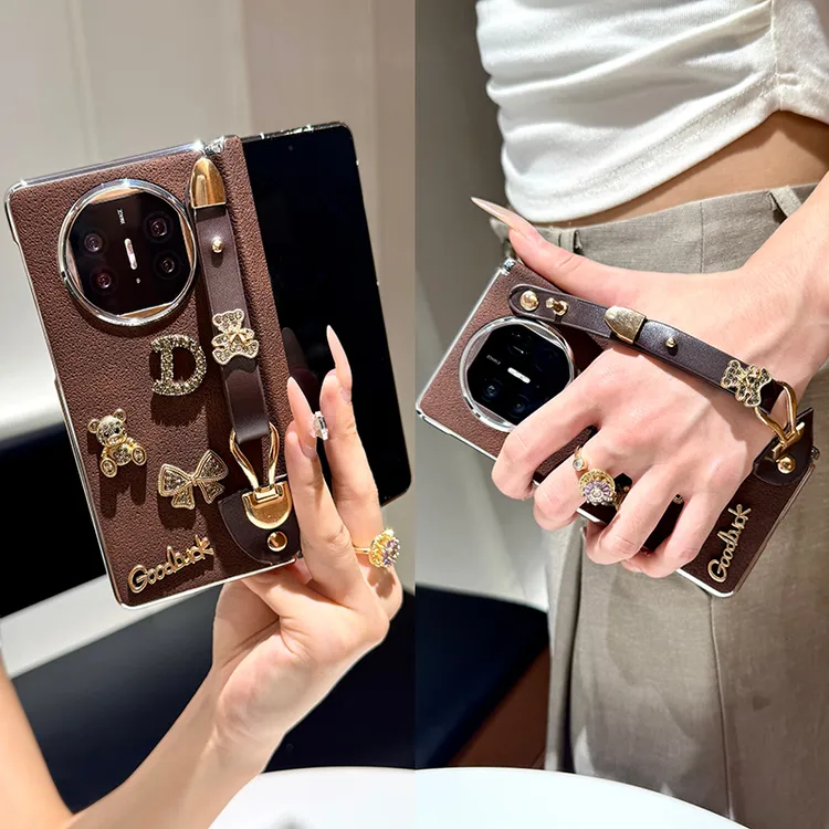 适用华为matex5手机壳折叠屏mateX7中轴新款x6典藏版x3皮纹腕带女