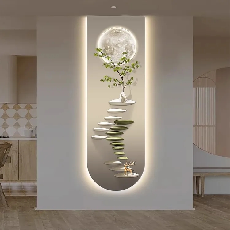 步步高升入户玄关装饰画现代轻奢高级感led带灯发光走廊过道挂画
