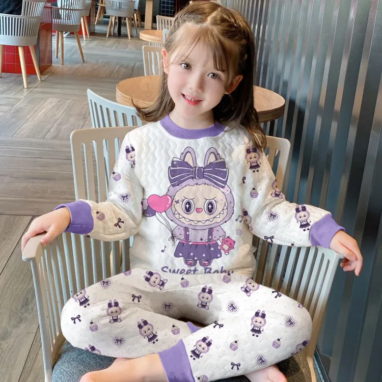 2025新款儿童睡衣秋冬季纯棉三层夹棉宝宝保暖内衣女童秋衣裤打底