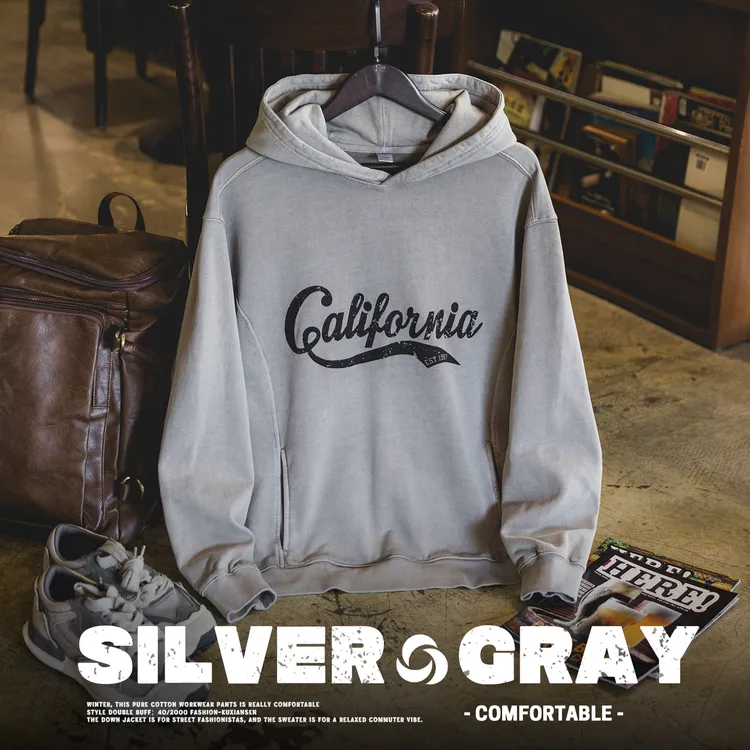 美式复古水洗连帽抓绒卫衣男2025冬季新款宽松加厚纯棉印花上衣潮