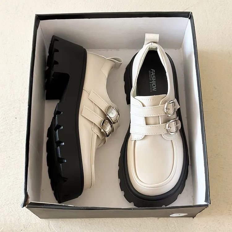 白色法式厚底小皮鞋女2025新款秋季百搭英伦风复古圆头增高乐福鞋