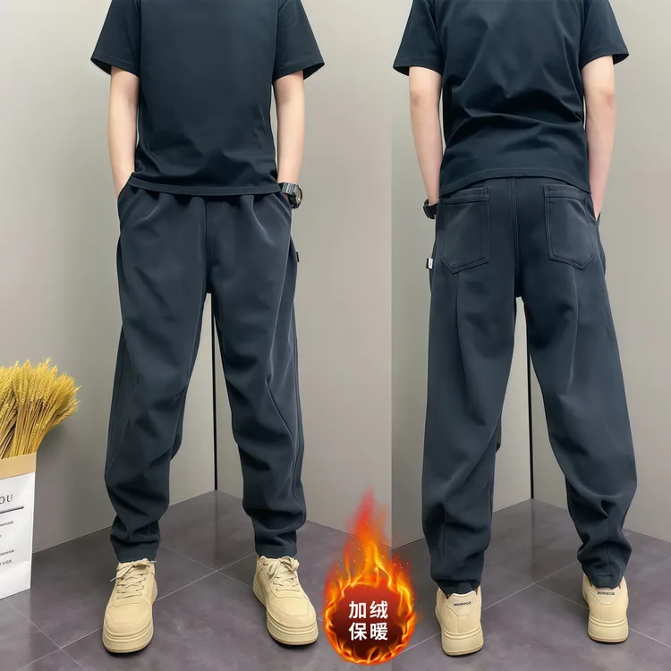 秋冬季爆款韩版休闲裤青年加绒百搭松紧腰哈伦裤帅气掐折束脚裤子