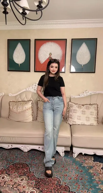 89955牛仔裤直筒裤冬季高腰裤子水洗长裤设计师宽松女士