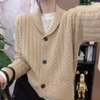 ［家淇定制］新款韩版百搭修身显瘦女时尚麻花翻领针织长袖开衫7198