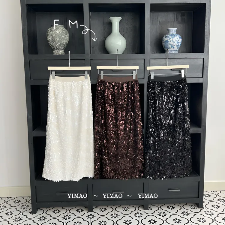 赵小小【碎钻银河】A-99006 亮片丝绒后开叉显瘦直筒包臀宴会半身裙