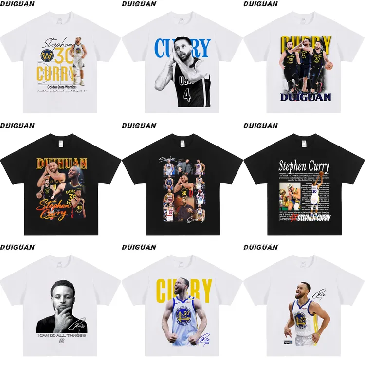 《库里》系列美式潮牌球星重磅纯棉260g直喷印花篮球夏季短袖潮牌