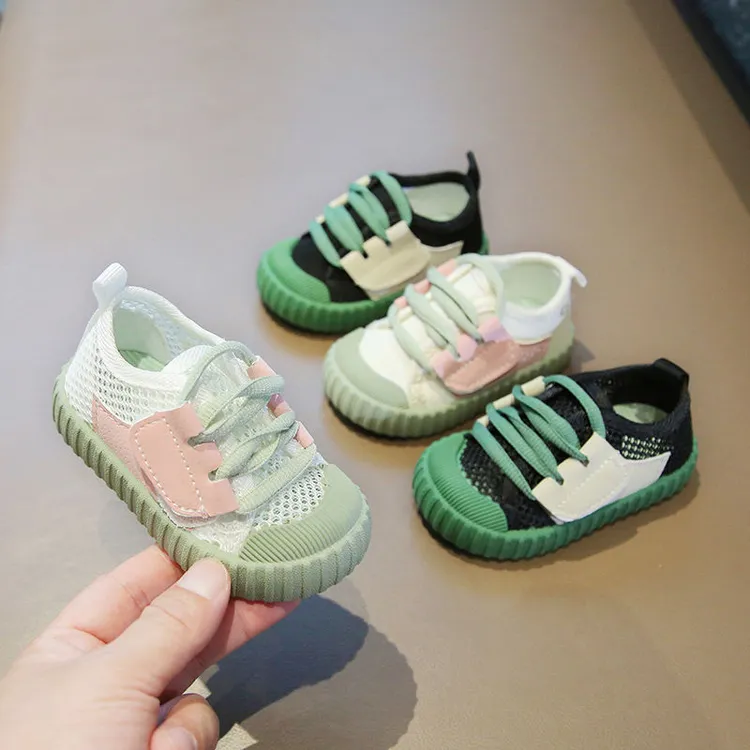 拼色网鞋透气防踢软底周岁学步鞋春秋板鞋幼儿防滑儿童2025夏季