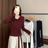2025秋装新款胖mm大码女时尚设计感荡领飘带显瘦长袖上衣36066