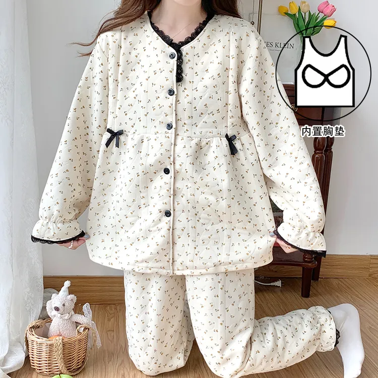 大码空气棉加厚月子服产后秋冬款加厚孕妇睡衣哺乳怀孕家居服套装