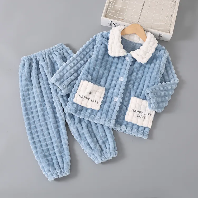 男童宝宝秋冬季加厚款珊瑚绒儿童法兰绒睡衣女童女孩家居服套装