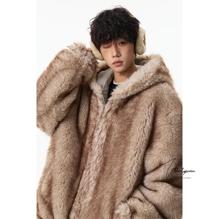 V37高级感皮毛一体双面穿棉衣外套男冬慵懒松弛感保暖水貂毛棉服