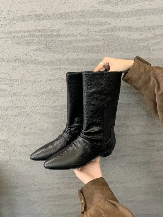 2025百搭双11设计尖头中桶骑士靴显瘦短靴小众复古短筒靴牛仔靴女