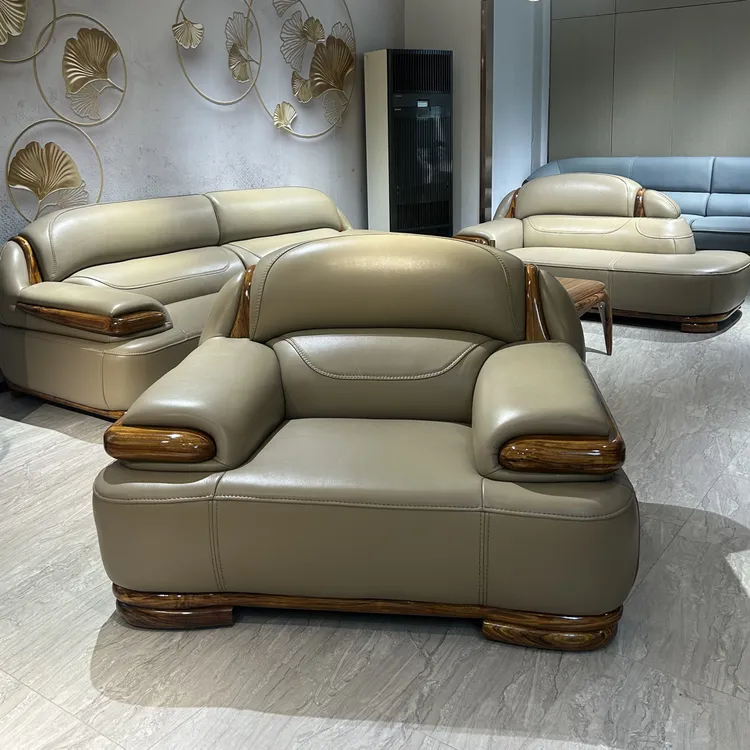 新中式乌金木真皮沙发高端头层牛皮实木别墅客厅现代简约贵妃组合