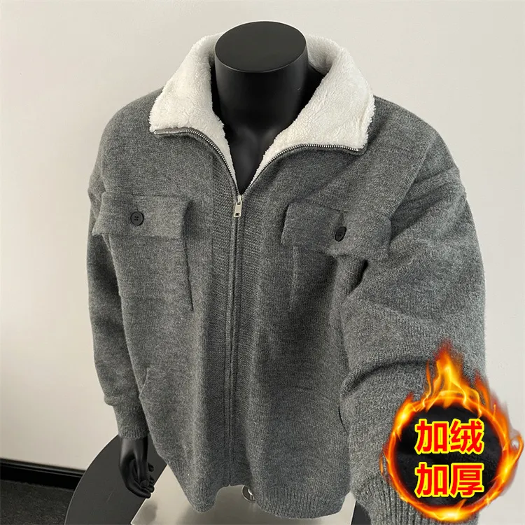 GT26 高质量加厚羊羔绒毛衣外套  灰色 黑色 M到XXL 自家图