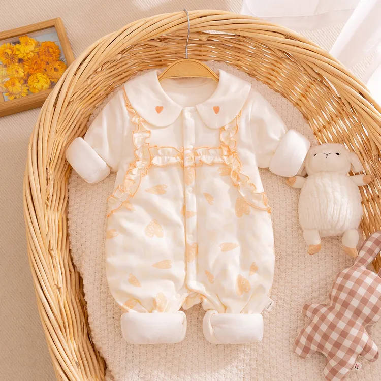 冬季婴儿夹棉连体衣新生女宝宝哈衣爬服外出服加厚棉衣棉服秋冬装