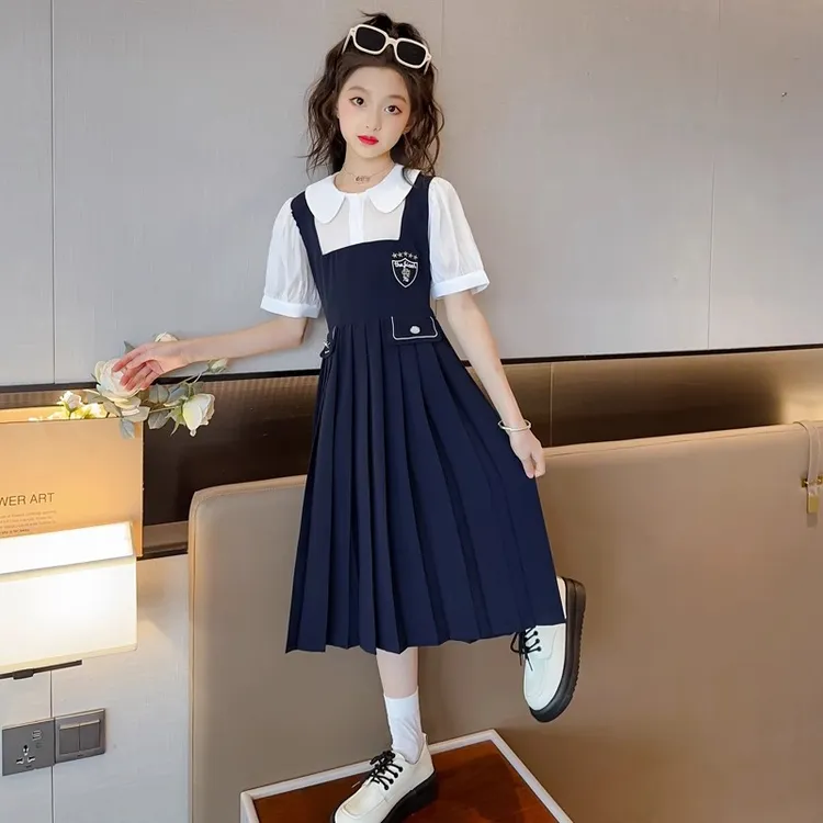 女童学院风连衣裙夏装2025新款儿童洋气公主裙女大童夏季雪纺裙子