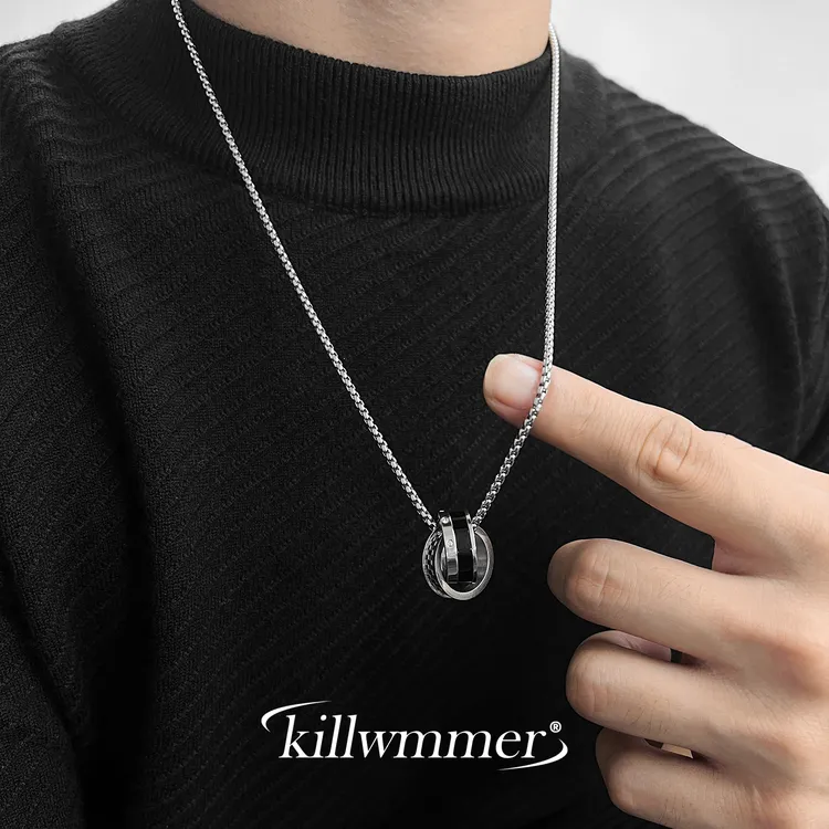 钛钢吊坠 新款环环相扣吊坠项链男女款毛衣链女饰品时尚百搭链子