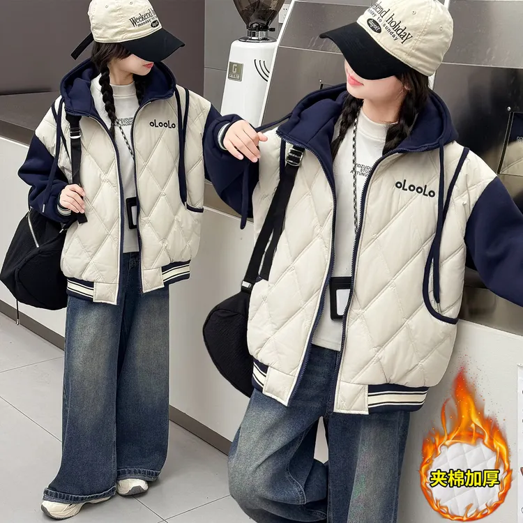 女童棉衣外套2025新款6-12岁15岁中大童休闲运动洋气秋冬加厚棉服