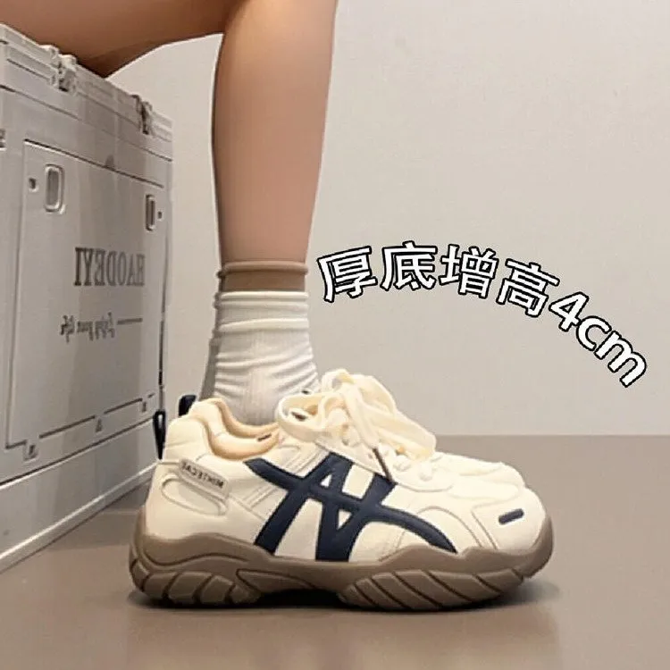 牛皮版~厚底内增高真皮德训鞋女2025秋冬新款阿甘运动休闲板鞋