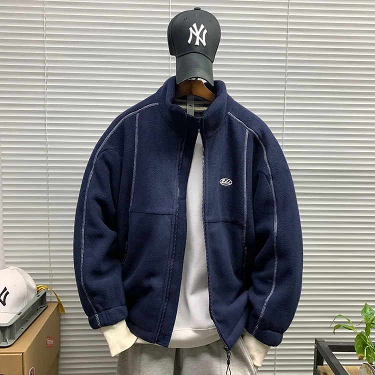 摇粒绒外套男秋冬新款休闲宽松百搭立领运动潮牌高街加绒保暖夹克
