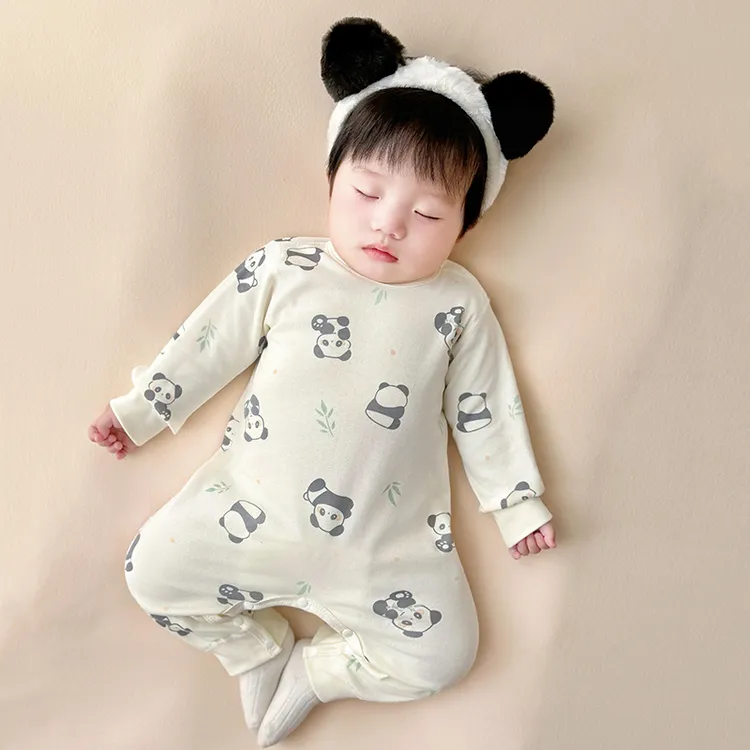 婴儿连体衣新生儿打底内衣宝宝春秋冬睡衣婴幼儿肩开按扣衣服纯棉