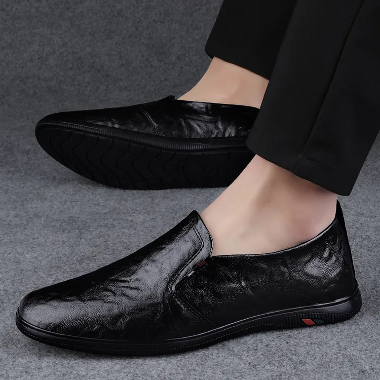 休闲皮鞋男款秋季一脚蹬百搭通勤男鞋老钱风软底防滑耐磨男士鞋子