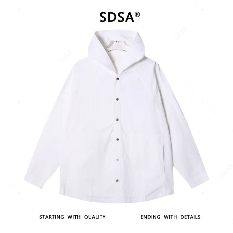 SDSA男士秋冬新款痞帅男装极简风纯色连帽长袖衬衫百搭宽松衬衣