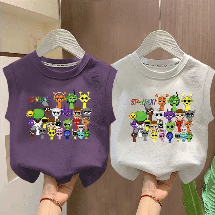 儿童节奏盒子无袖背心衣服男女童夏季纯棉T恤新款sprunki洋气上衣