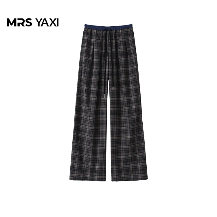 Mrsyaxi慵懒风复古格纹美式设计休闲裤YX5072501