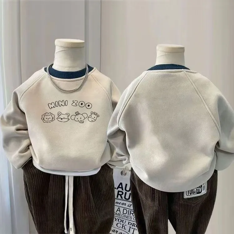 男童儿童加绒卫衣秋冬女童宝宝春秋季上衣中小童保暖打底衣卫衣