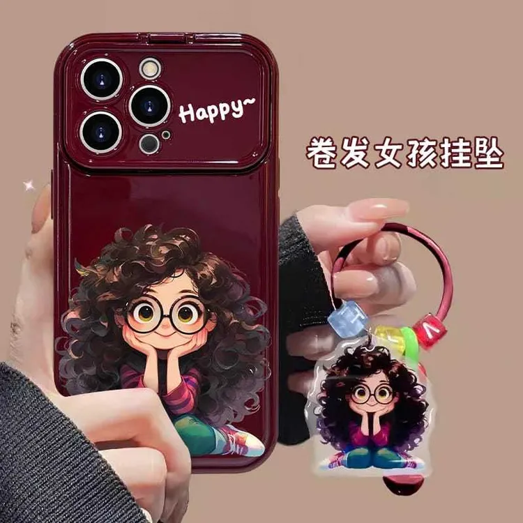 卷发女孩翻盖大视窗适用苹果16Promax手机壳15promax精大孔防摔