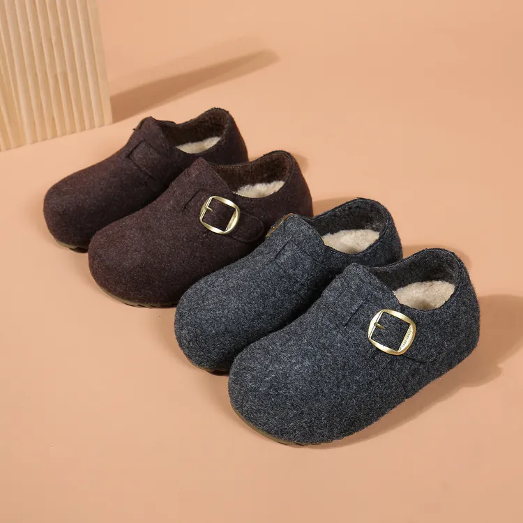 冬季厚底增高5cm全包勃肯鞋女鞋加绒一脚蹬保暖圆头乐福鞋豆豆鞋