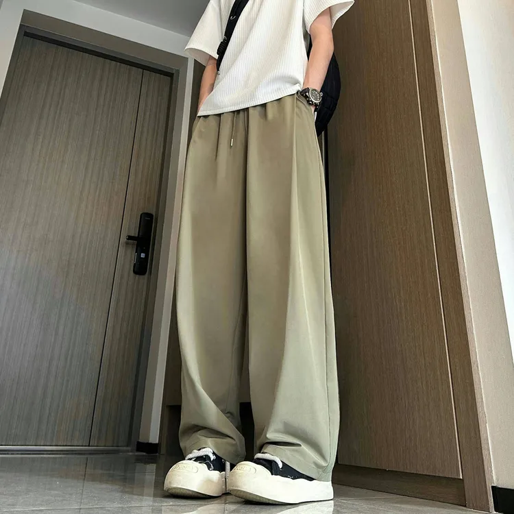 2025新款夏季薄款长裤宽松透气速干冰丝裤垂感直筒裤休闲弯刀裤男