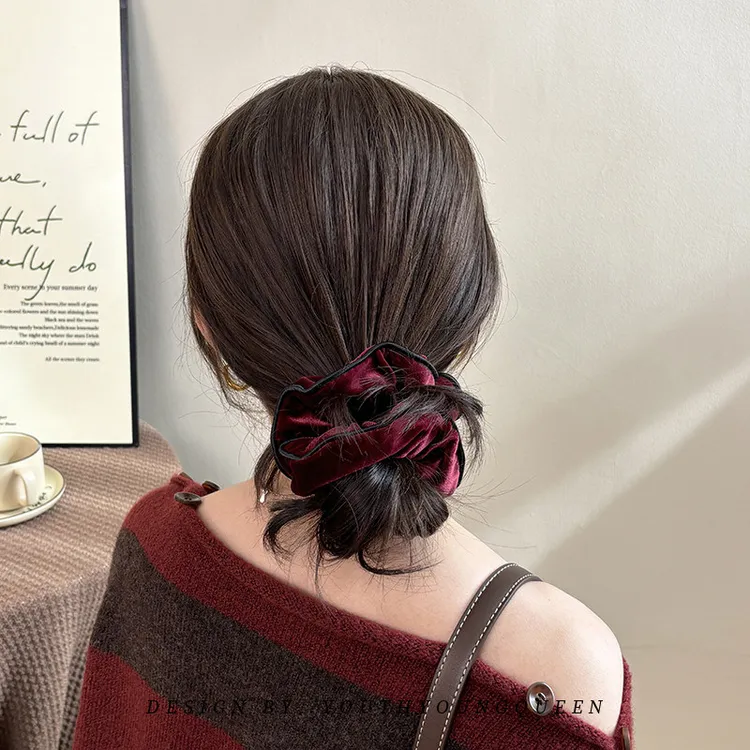 韩版纯色高级感毛绒大肠发圈女新款简约高弹力不伤发扎马尾橡皮筋