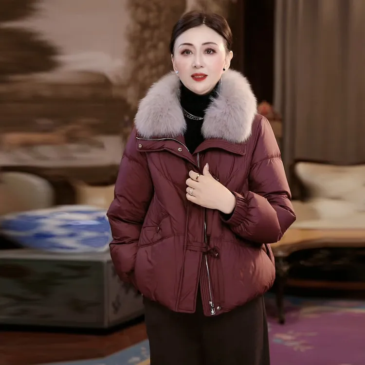 洋气妈妈装气质冬装白鸭绒羽绒服中老年女装时尚毛领加厚保暖外套