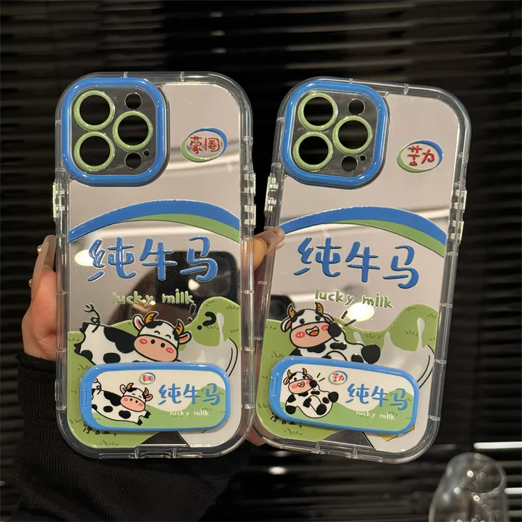 纯牛马蒙圈镜面泡芙适用苹果16手机壳新款华为vivo个性小米15OPPO