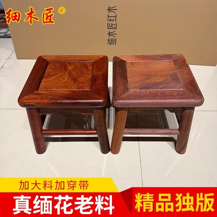红木缅花小凳子缅甸花梨小四方凳大果紫檀儿童矮坐凳实木换鞋凳子