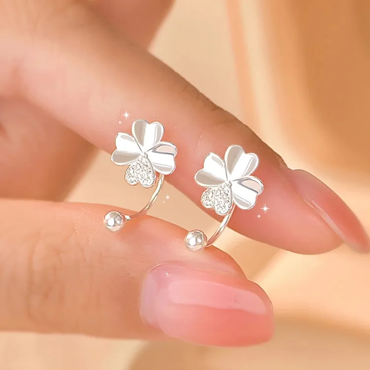 足银耳饰 999纯银耳钉四叶草耳环2025年新款爆款幸运草养耳洞女