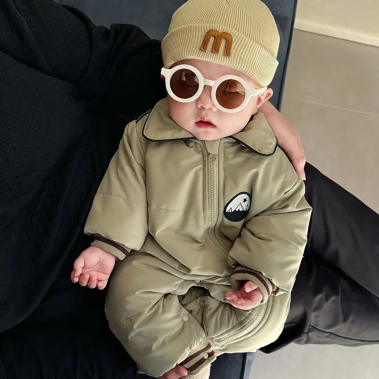 童泰【断码】韩国冬款婴儿加绒连体棉衣外出加厚哈衣抱衣男女宝宝保