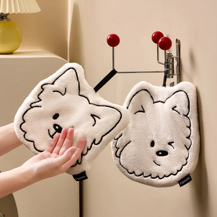 可爱小狗擦手巾挂式超强吸水速干厨房擦手帕专用加厚珊瑚绒抹手巾
