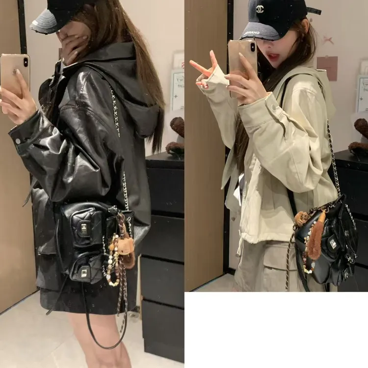 唐不灵微胖《马德里不思议》秋季大码软糯舒适可拆卸连帽pu外套