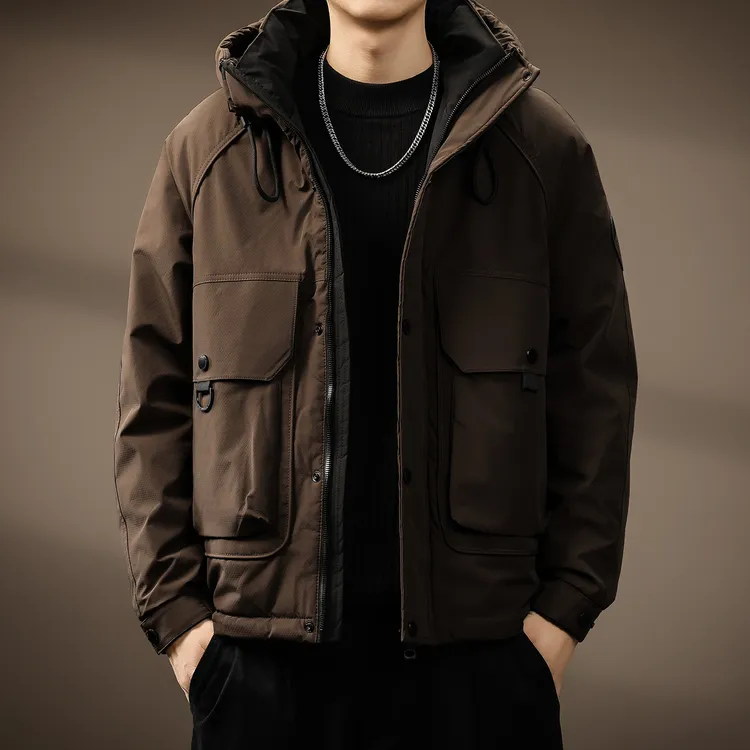 高端户外90白鸭绒大口袋羽绒服男冬季新款立领连帽保暖冲锋衣外套