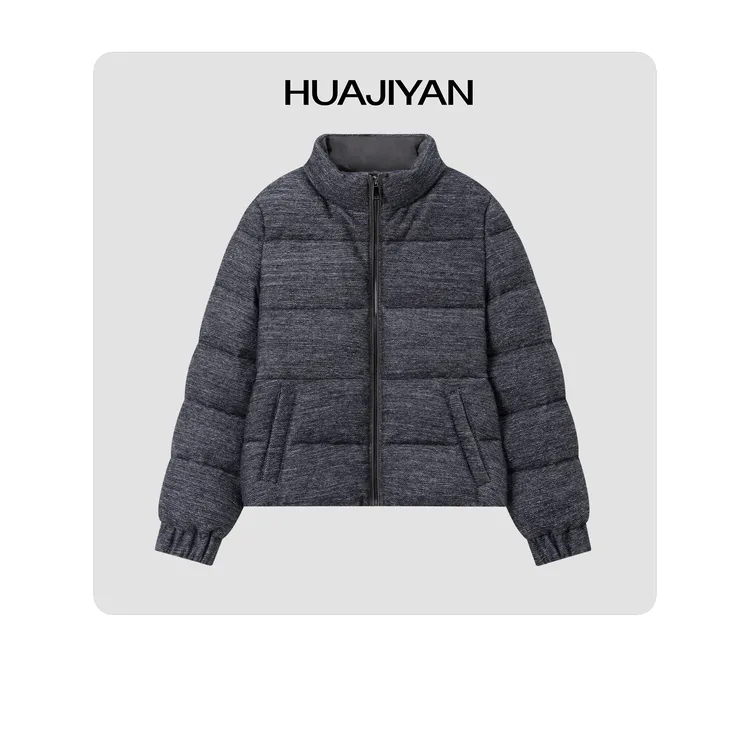 华吉言HUAJIYAN 羊毛混纺可收腰两穿鹅绒服外套